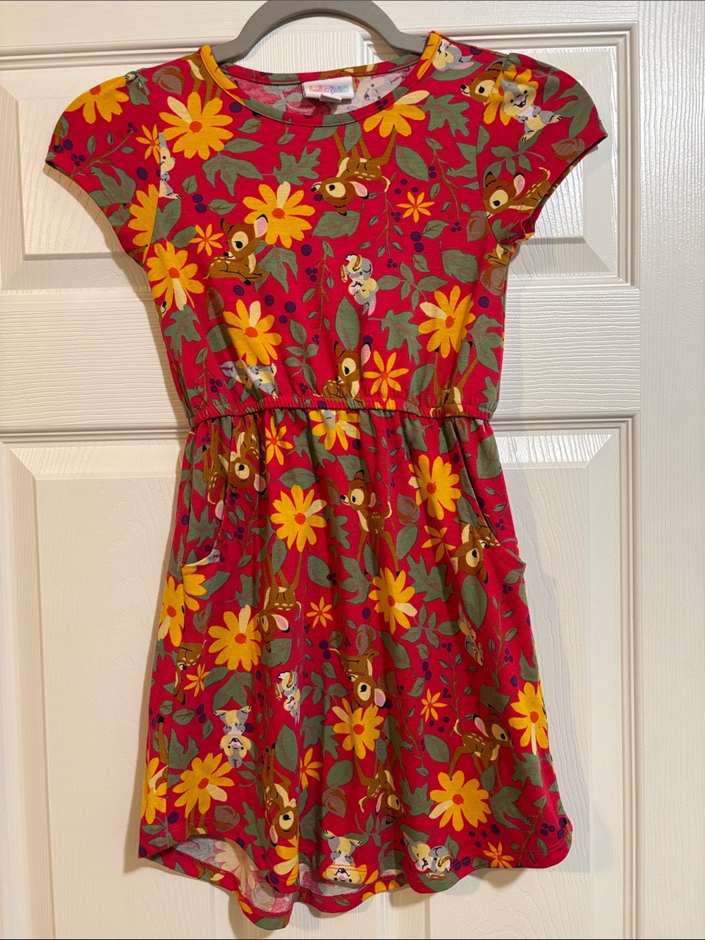 Girls' Red Disney’s Bambi Floral Print Dress with Pockets